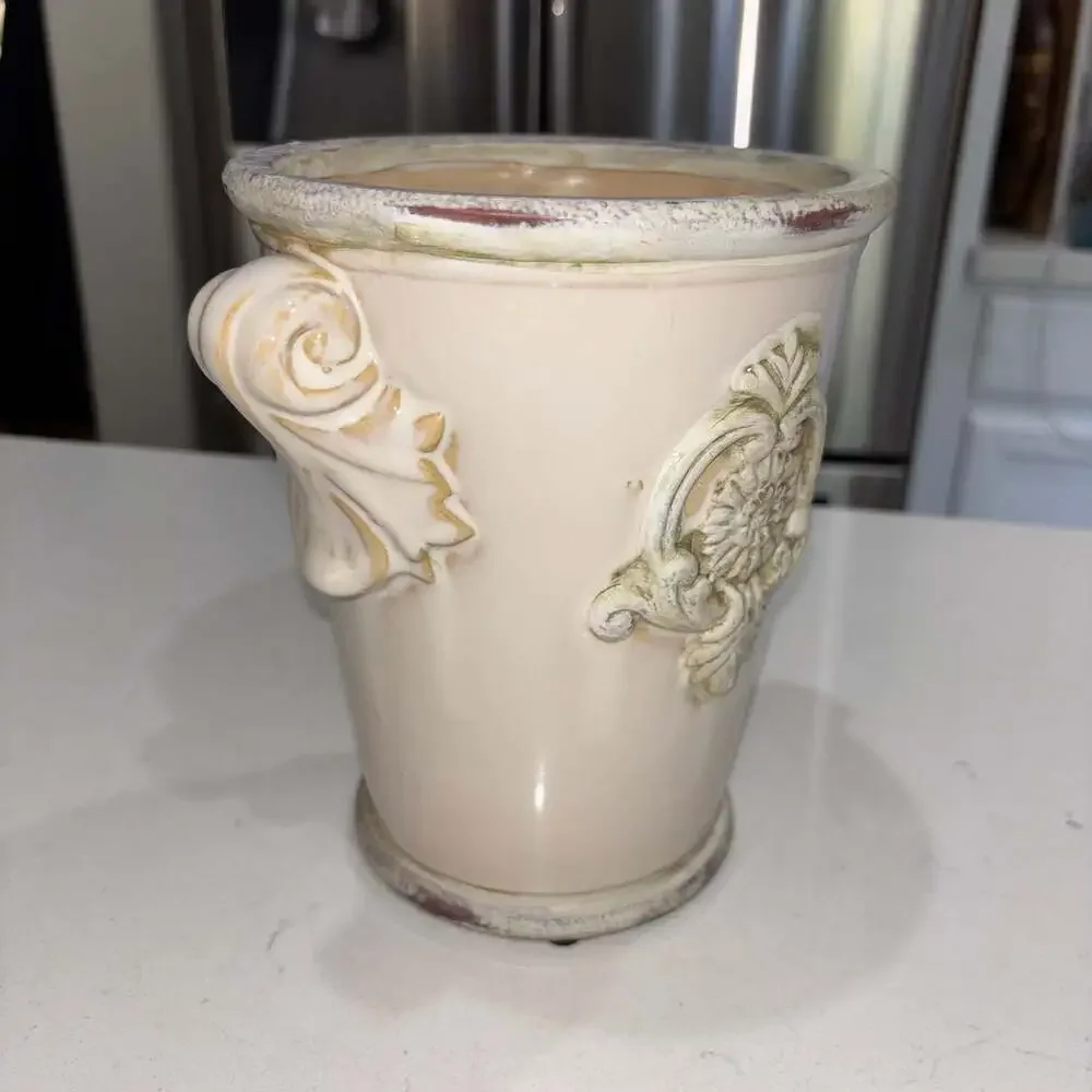 Vintage Italian Style Ceramic Planter Shabby Chic Tuscan Urn Vase with Handles
